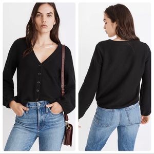 MADEWELL Bubble-Sleeve Cardigan Top In Black